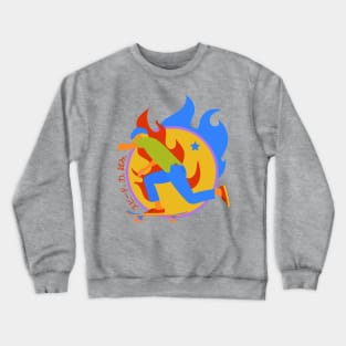 Skater boy on fire background Crewneck Sweatshirt